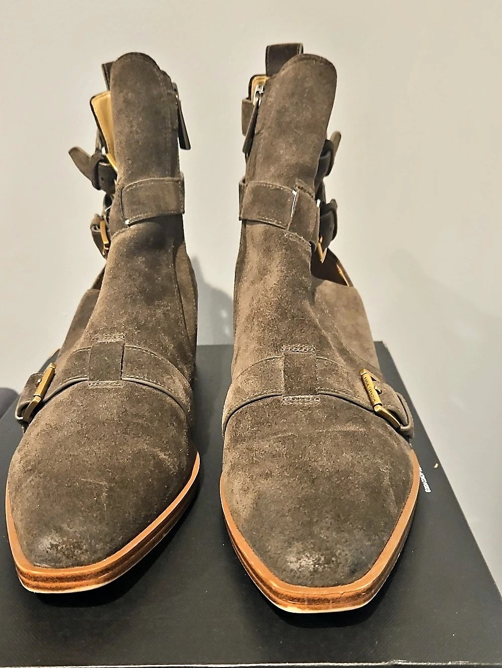 Michael Kors Green Suede Buckle Ankle Boots